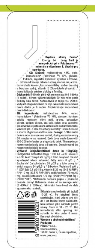 Energetický gel LONG TRAIL 35g Citron - Počet ks: 25